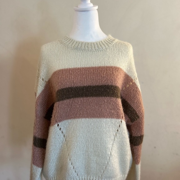 Dreamers oversize Striped Cream pink and Brown Women's Sweater - Picture 8 of 13